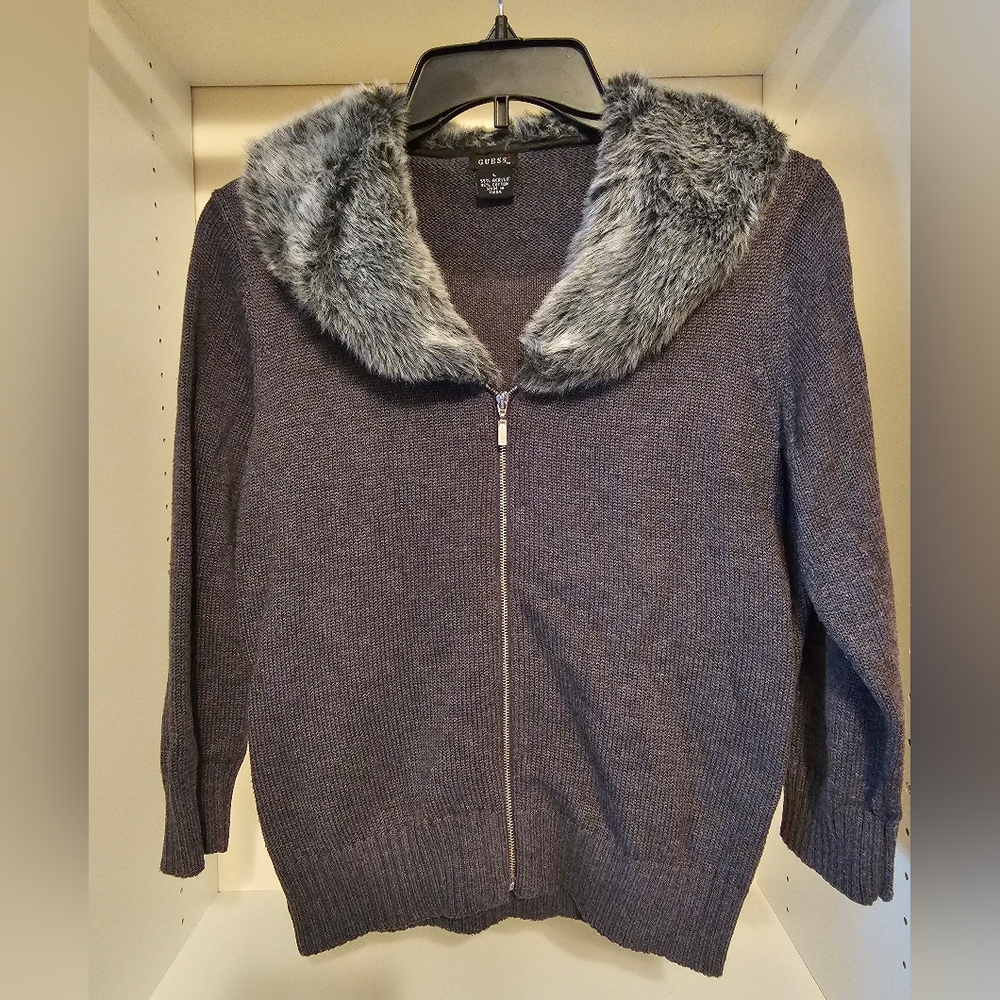 Guess sweater with faux fur size Large